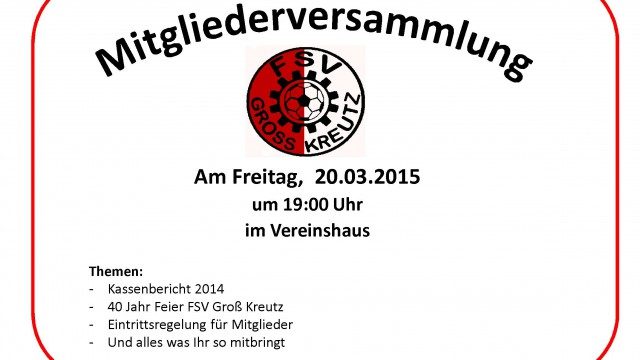 Mitgliederversammlung am 20.03.2015 um 19.00 Uhr im Sporthaus